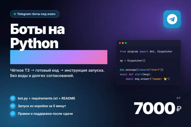 Сделаю Telegram-бота на Python aiogram 3x под ключ за 7 000 руб ...