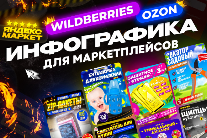 ﻿﻿Заманчивая визуализация для онлайн-площадок, карточки с продуктами от Wildberries по цене 500 рублей.