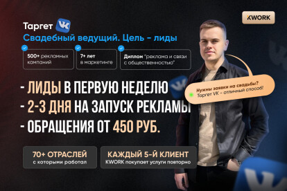 Таргет ВК. Свадебный ведущий. Цель - лиды